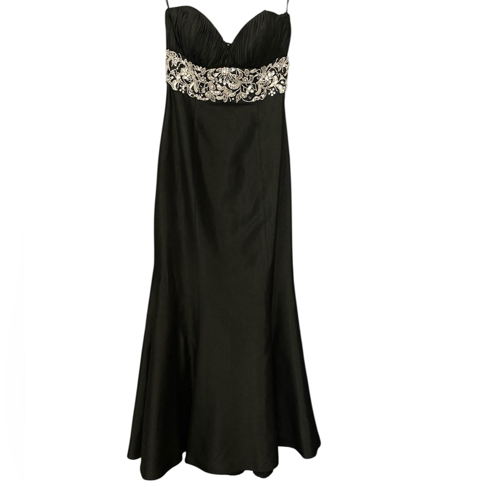 Jovani Black Strapless Gown with Silver Embellishments and Rhinestones